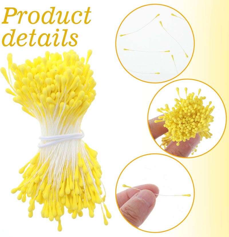 Tyqour 350 Pcs Flower Stamens, 3mm Yellow Pearl Double Heads Handmade Stamen for Flower Making, Artificial Floral Stamens for Crafts Wedding Bouquet Scrapbook Decoration - Image 3